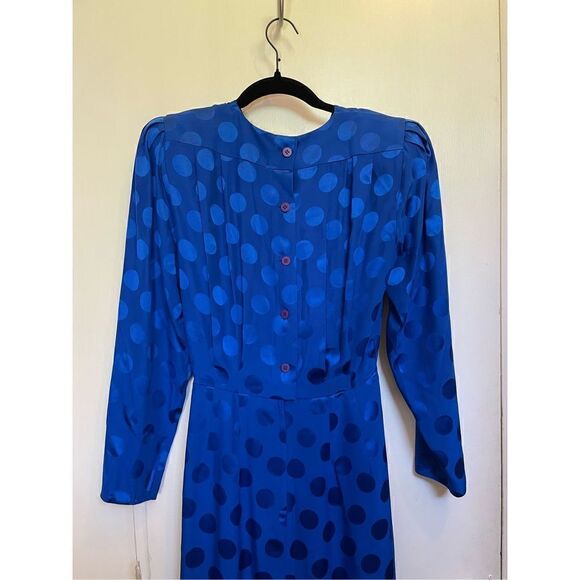NWT Vintage Retro Albert Nipon blue polka dot silk MIDI Dress size 4 - Picture 11 of 16
